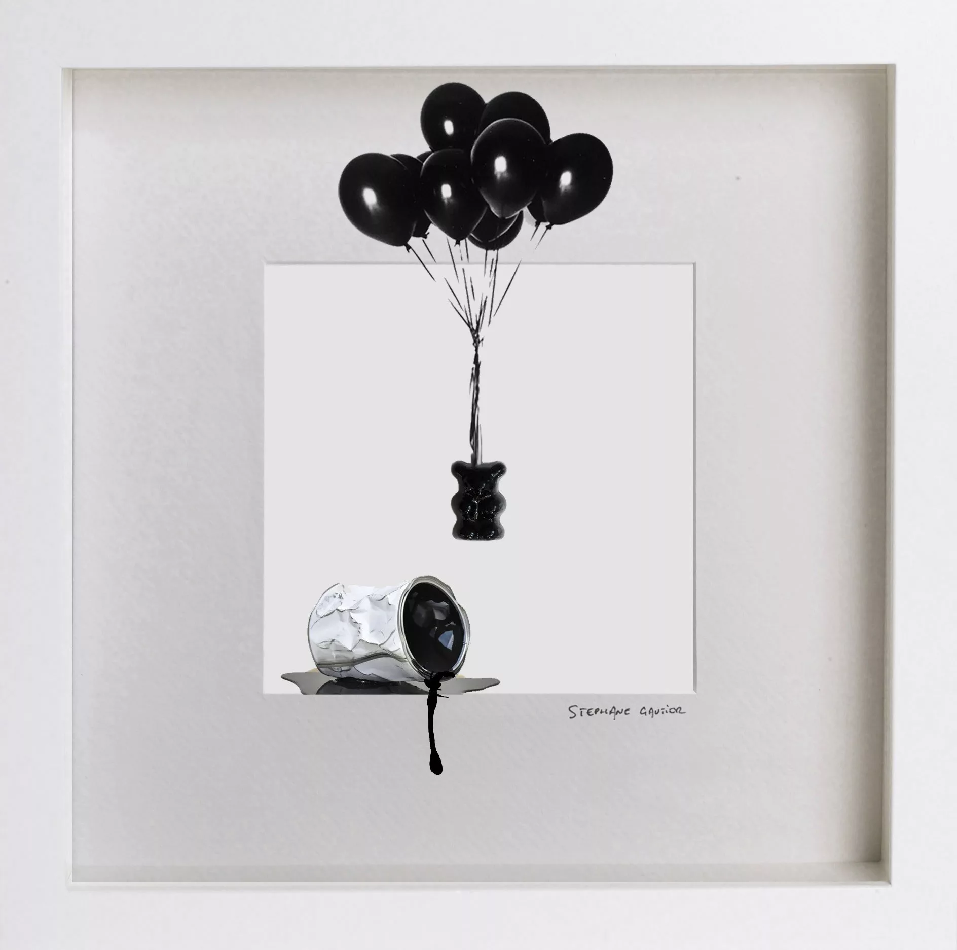 Mini collector Black Balloon, Stéphane Gautier, mixed media, 27x27cm, singular original piece
