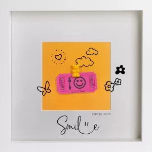 Mini collector Smile Ticket? Stéphane Gautier, mixed media, 27x27cm, singular original piece