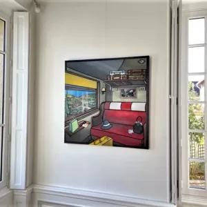 Le voyage,100x100cm, technique mixte (bome aérosol, acrylique, huile et Posca) sur toile par Fred Alione
