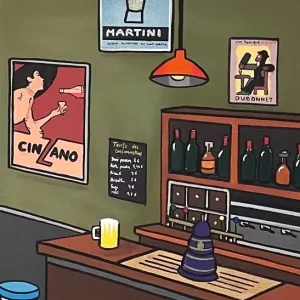 The bistro in the square, 66x66cma