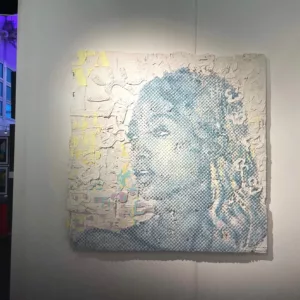 grey neon fighting for change 115x115cm