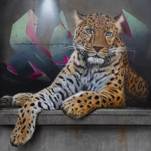 love me, 100x100cm acrylique + spray + aerographe sur toile de lin