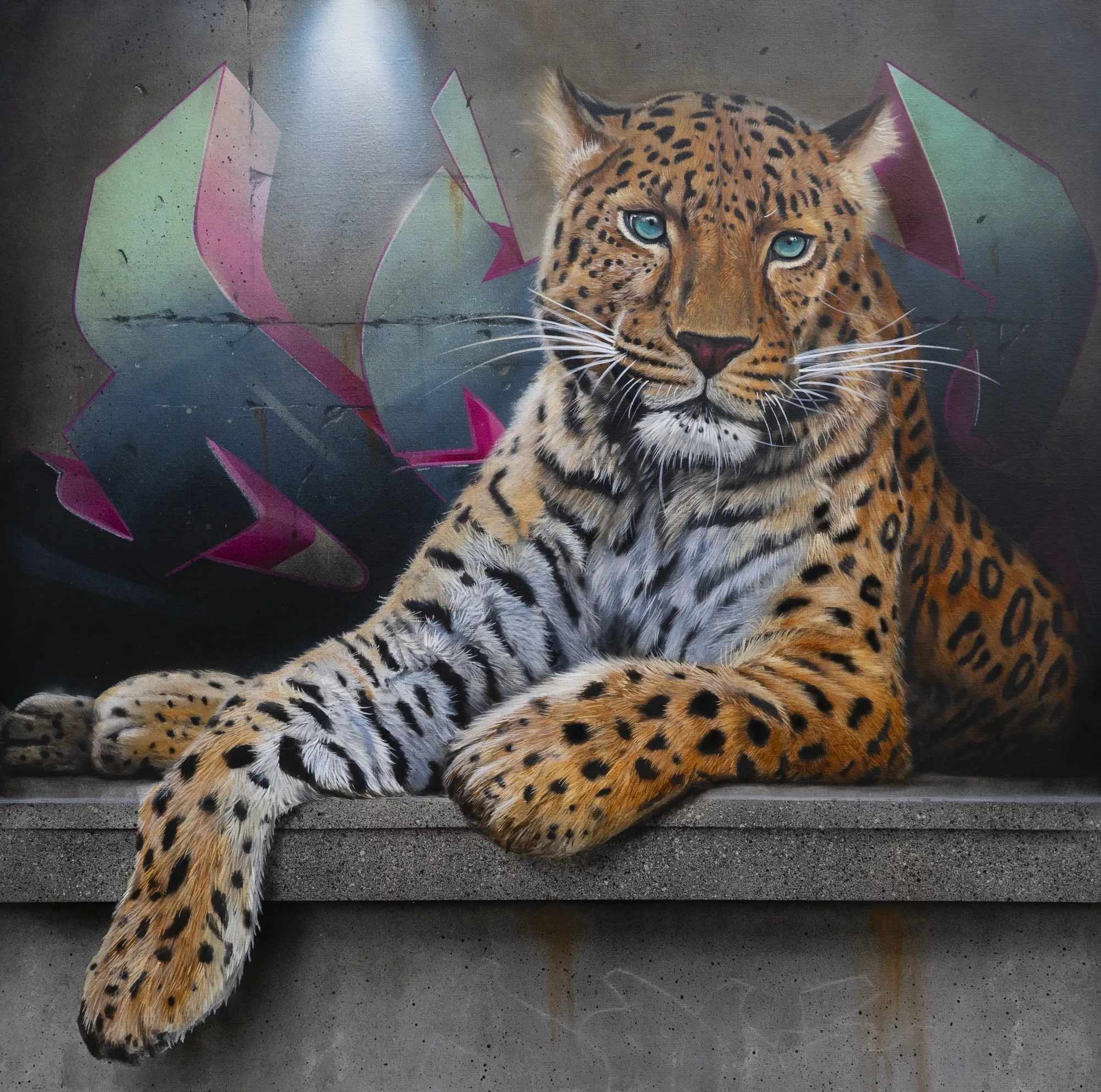 love me, 100x100cm acrylique + spray + aerographe sur toile de lin