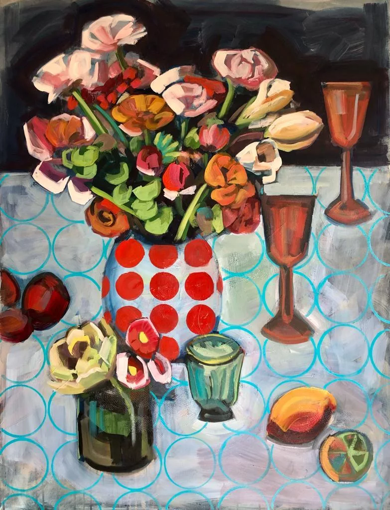 Deux bouquets, huile soir toile, 116x89cm