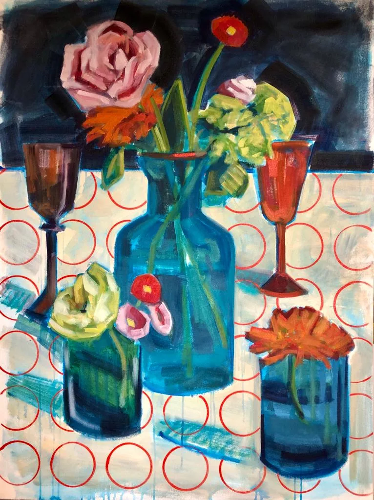 Trois bouquets, huile sur toile, 130x89cm