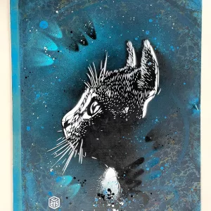 Felix bleu, C215, aerosol on drawing board, 2023, 66x50cm, one-of-a-kind (1)