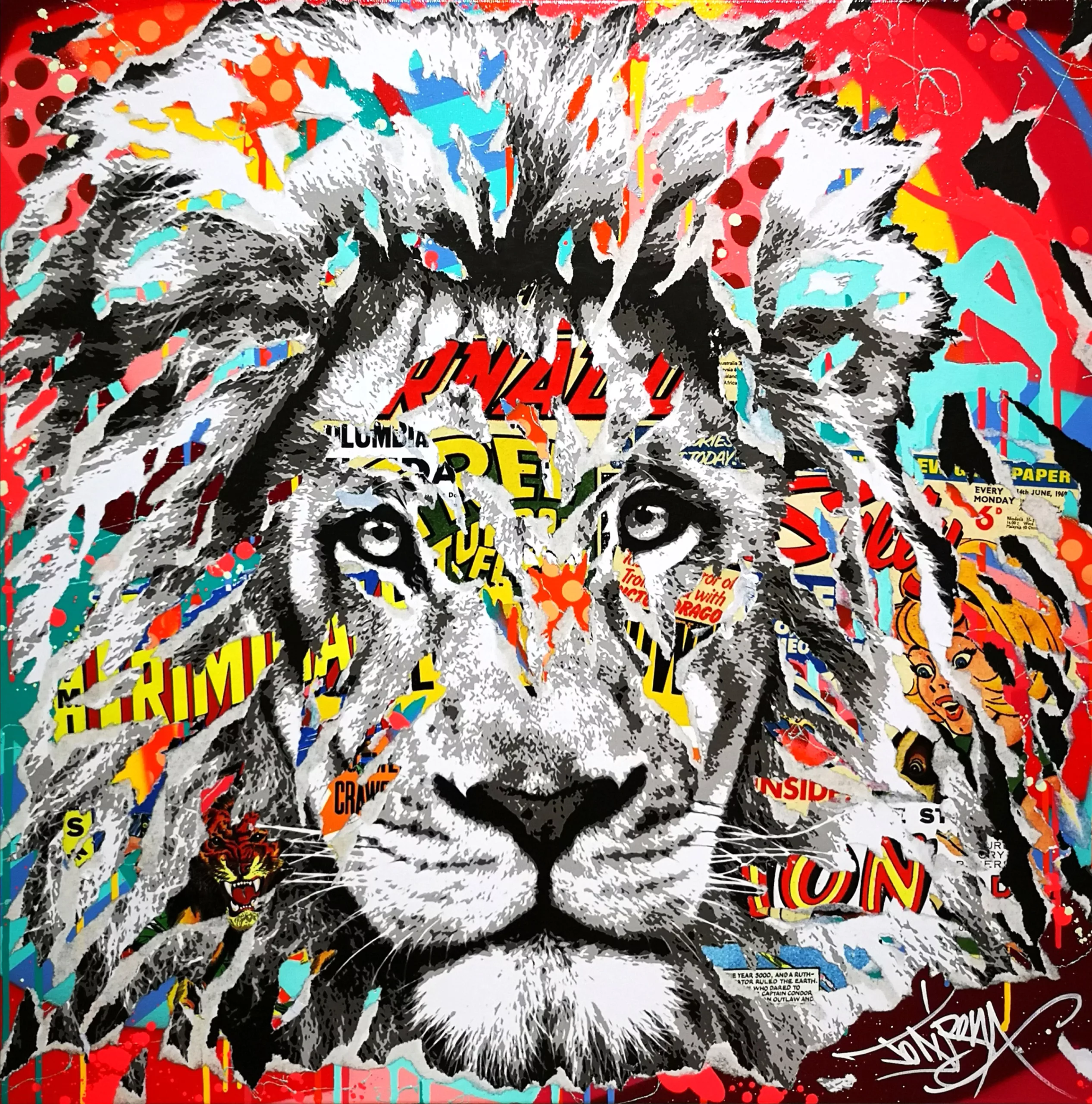 RED TORNADO Lion 70x70 by Jo Di Bona 2022