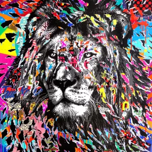 IMAGINE LIONS technique mixte sur toile 100x120 by Jo Di Bona 2023