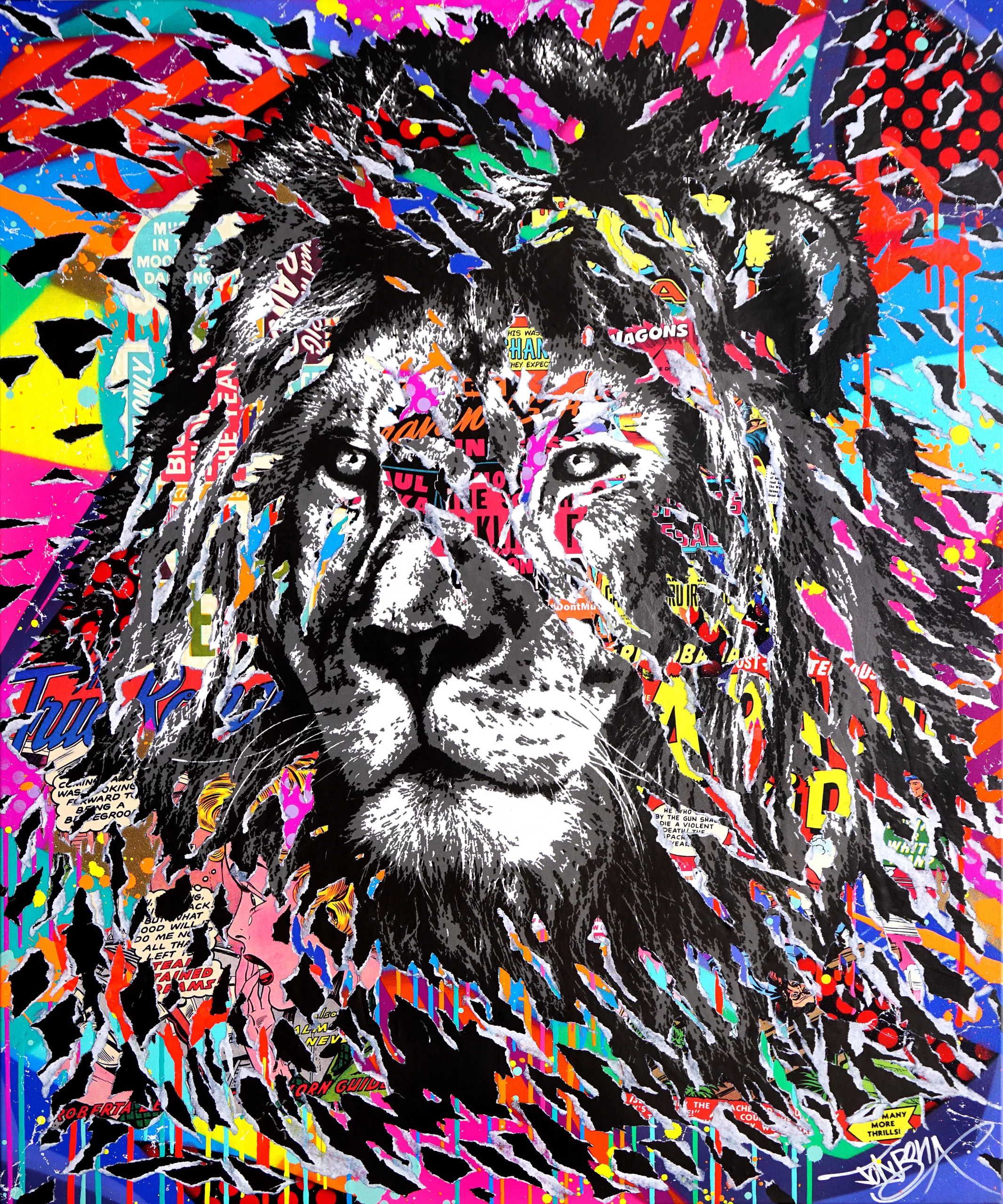 IMAGINE LIONS mixed technique on canvas 100x120 by Jo Di Bona 2023