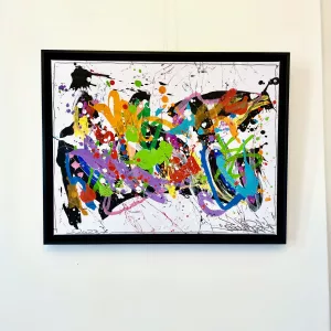 Sans titre VII, gouache et encre sur papier marouflé sur toile avec cadre bois noir, par Jonone, 65x50cm