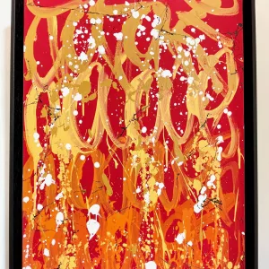 Sans titre IV, gouache et encre sur papier marouflé sur toile avec cadre bois noir, par Jonone, 65x50cm