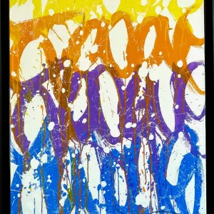 Untitled V, gouache and ink on paper mounted on canvas with black wooden frame, by Jonone, 65x50cm