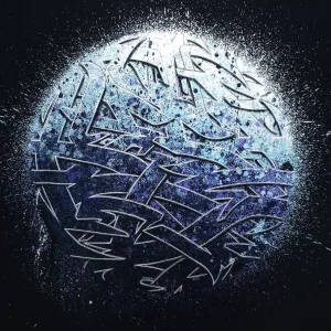 Kesa graffiti, Sphère bleue, 100x100cm, bombe aérosol