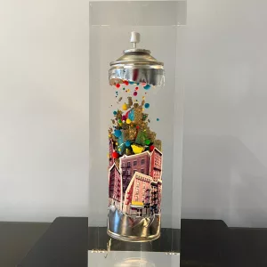 Spray Boogie Down Bronx de François Bel, verre acrylique et mixed media, 35x12x10 cm (1)