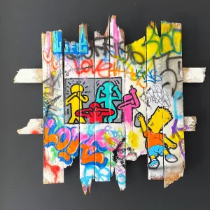 Bart Attack by Onemizer, 50x50cm, mixed technique on wood, 2024,(4)