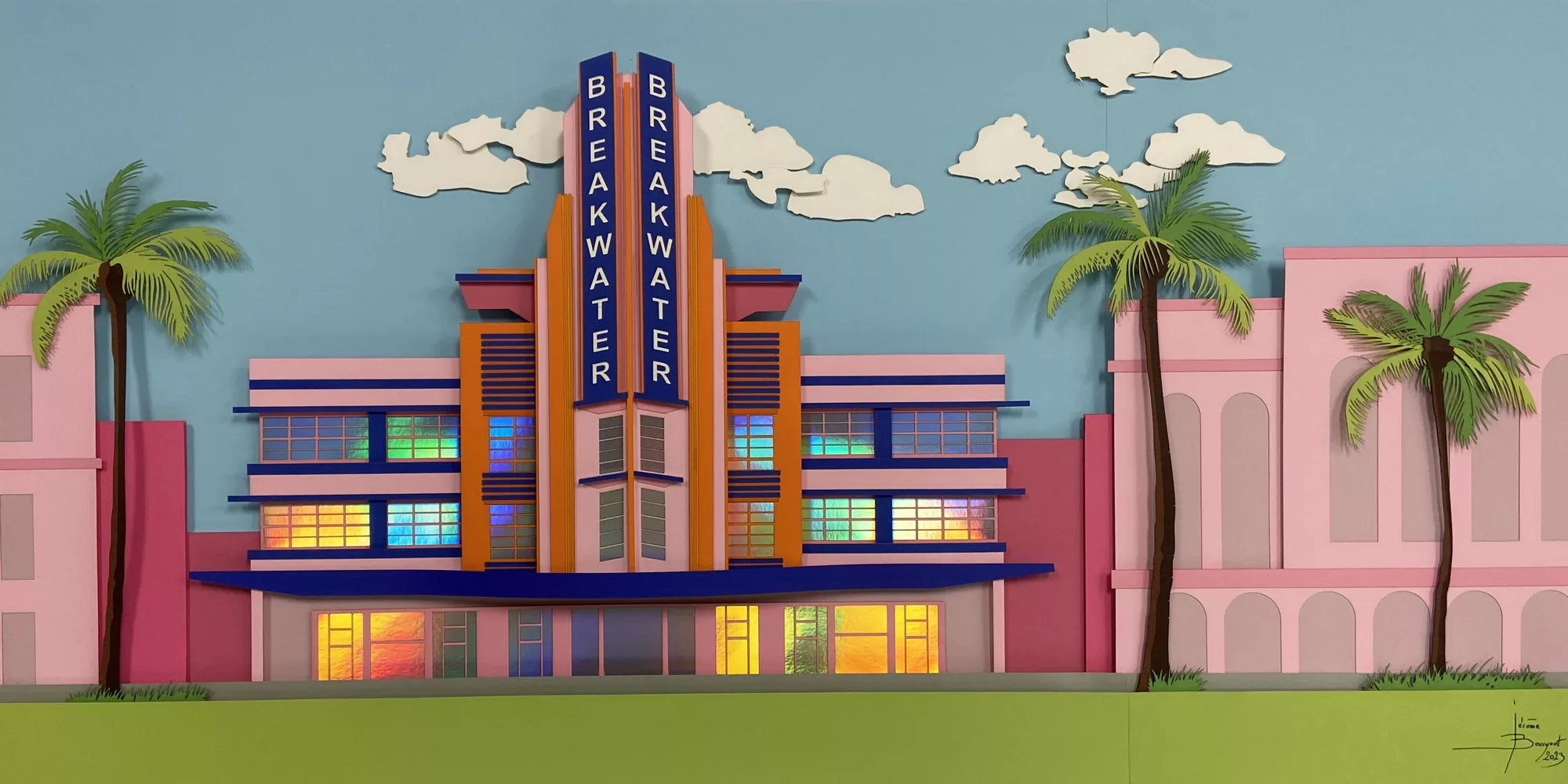Breakwater at noon, cut paper, unique piece, 50x100cm, Jérôme bourgeot (1)