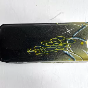 Metal combi tagged black and yellow with spray can and posca by Kesa Graffiti (5)