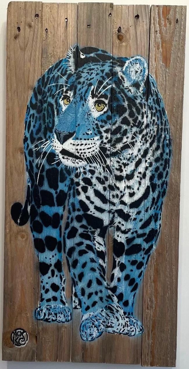 Jaguar bleu, 73x36cm, Mosko, art urbain (3)a