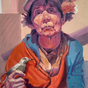 The lady and the bird, 100x80cm, oil on canvas, Nexgraff