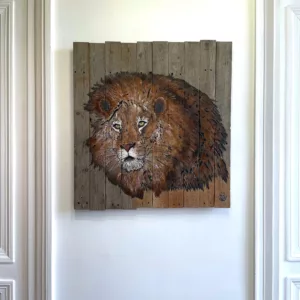 Le lion de Mosko, aerosol and acrylic on wood, 78x74cm (1)
