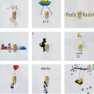 Love the Little Things by Stephane Gautier, mixed media on canvas and collage of metal and gold sculptures, 80x80cm (1)