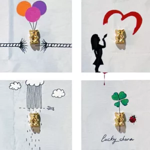 Love the Little Things by Stephane Gautier, mixed media on canvas and collage of metal and gold sculptures, 80x80cm (5)