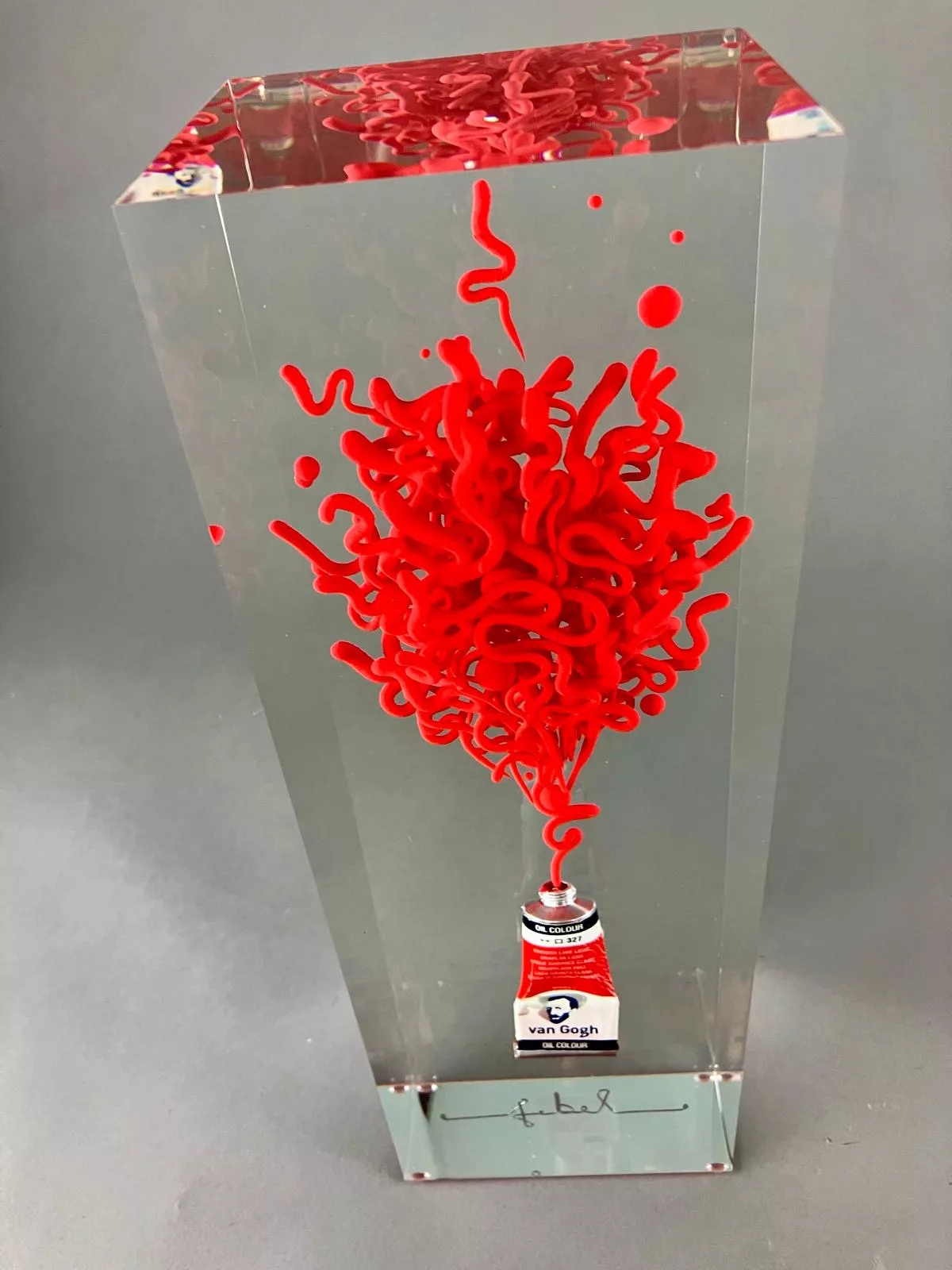 Tube rouge, 30x10x10cm, acrylic glass & paint tube, François Bel