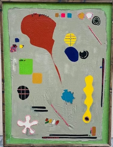 Ecology Art, 124x95cm, toile lin, broderie main, acrylique, encadrement bois pin teinté