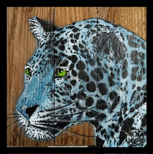 Portrait de félin bleu, 20x20cm, Mosko
