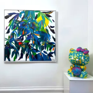 Sans titre, 100x100cm, Leo Galamez, acrylique sur toile avec caisse américaine bois peint blanc (6)