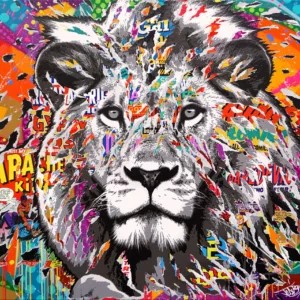 POP ROCKS LION technique mixte sur toile 140x120 by Jo Di Bona 2025 POP ROCKS LION technique mixte sur toile 140x120 by Jo Di Bona 2025