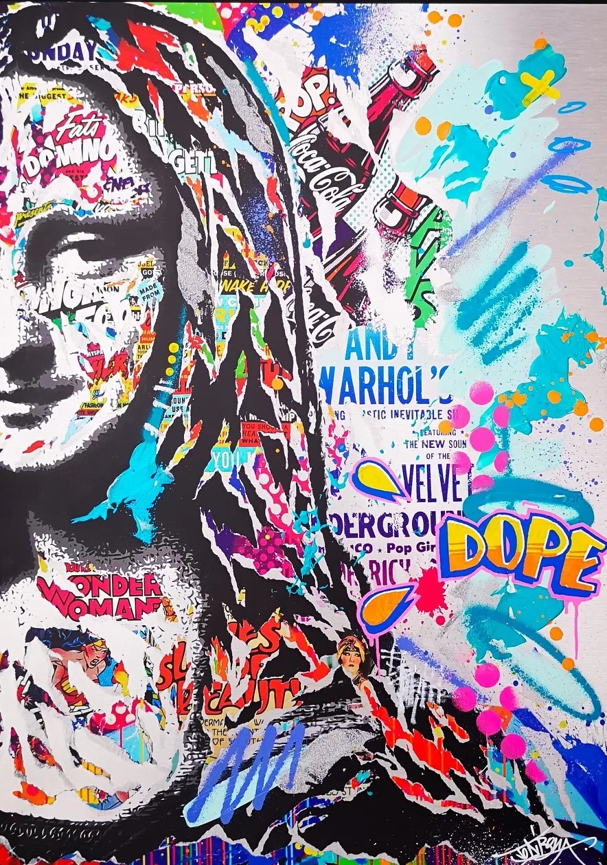 print on dibond, enhanced and completed by hand by Jo di Bona, framed in American box, 70x50cm, one-of-a-kind (5)