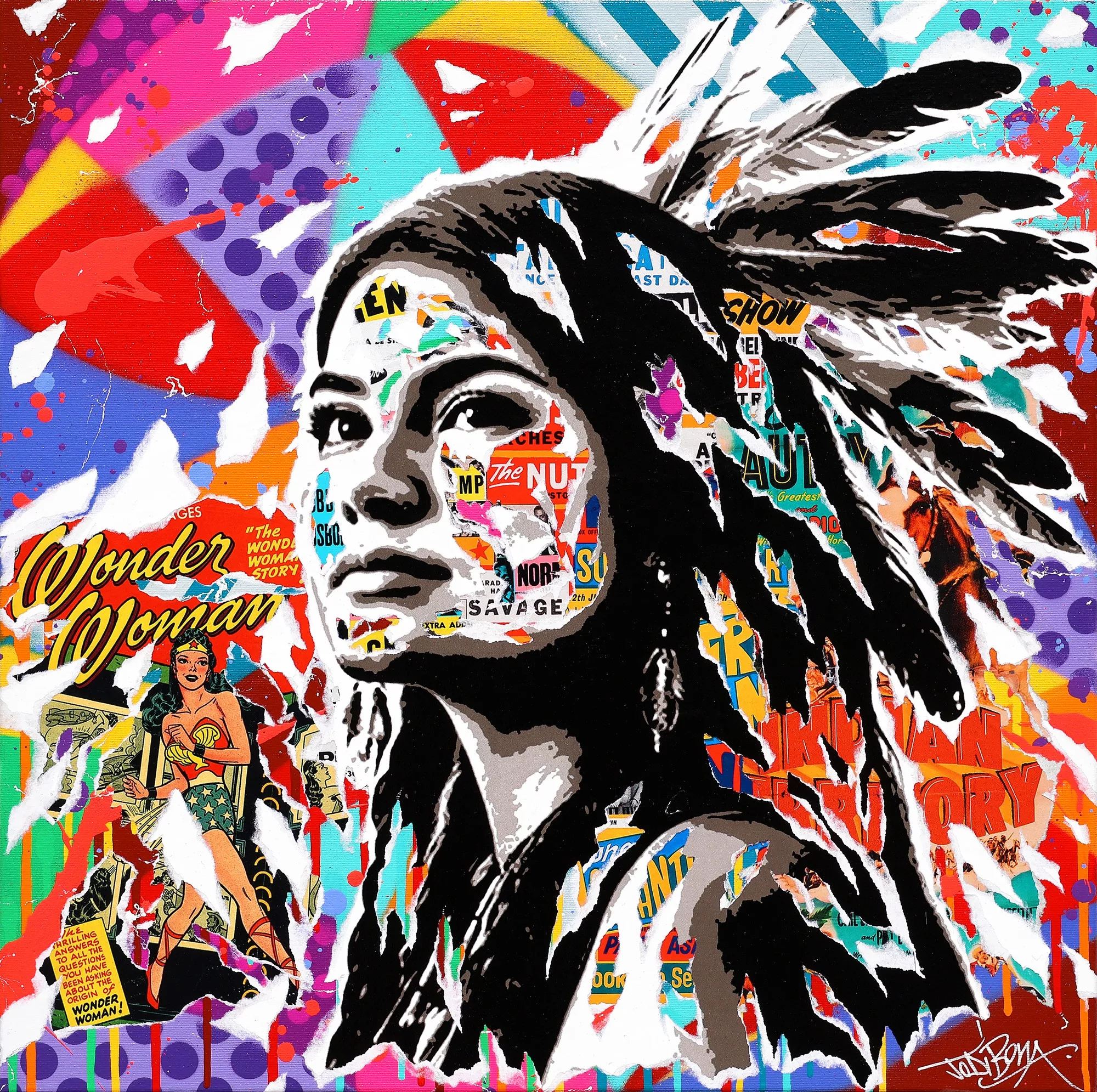 INDIAN TERRITORY mixed technique on canvas 60x60 by Jo Di Bona 2025