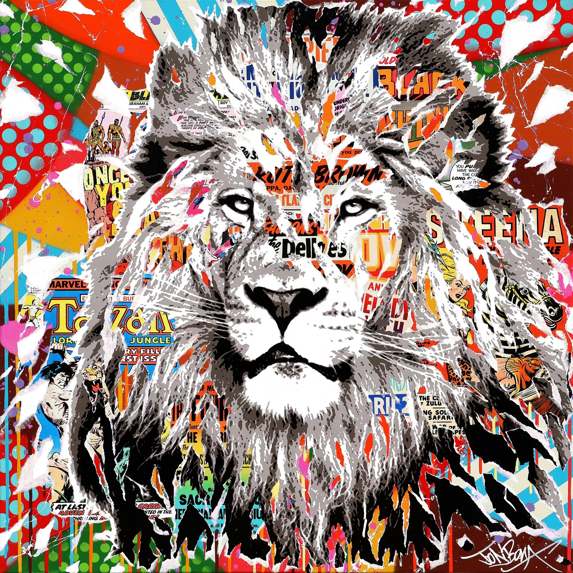 ONCE UPON A LION by Jo Di Bona 2025 mixed technique on canvas 80x80