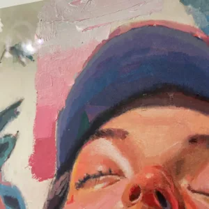 Mujer entre flores, acrylique sur tirage jet d'encre pigmentaire sur papier fine art marouflé et sous cadre chêne, 63x53x4cm (6)