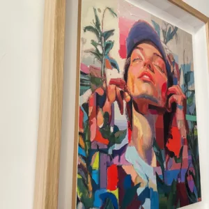 Mujer entre flores, acrylique sur tirage jet d'encre pigmentaire sur papier fine art marouflé et sous cadre chêne, 63x53x4cm (7)