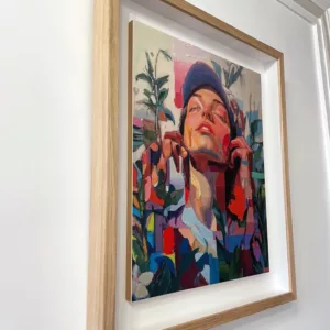 Mujer entre flores, acrylique sur tirage jet d'encre pigmentaire sur papier fine art marouflé et sous cadre chêne, 63x53x4cm (8)