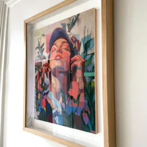 Mujer entre flores, acrylique sur tirage jet d'encre pigmentaire sur papier fine art marouflé et sous cadre chêne, 63x53x4cm (9)