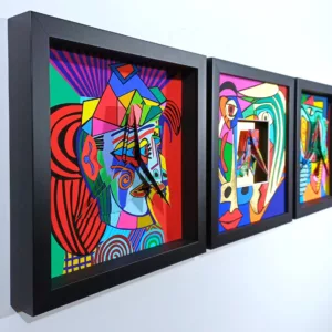 Lichtenstein triptych (28x28x4) x 3, origami under black wooden frame (3)