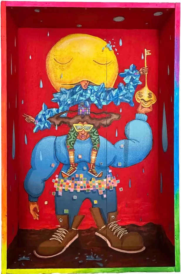 Gotas serenas, spray, acrilic and pastel on wood, 30x50x10cm, Enivo