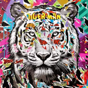 NEON TIGER by Jo Di Bona 2025 mixed technique on canvas 60x70