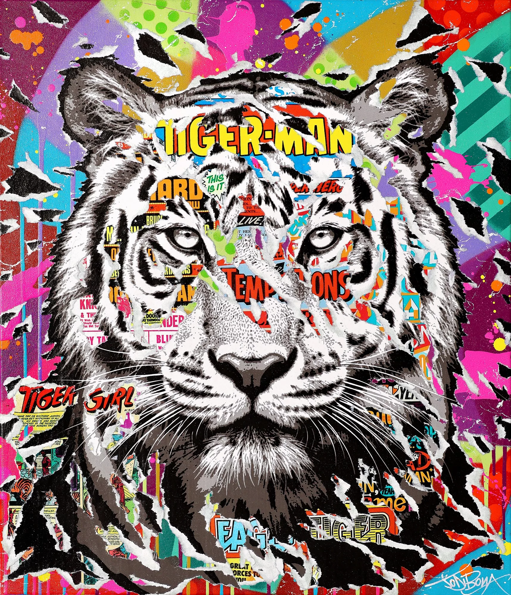 NEON TIGER by Jo Di Bona 2025 mixed technique on canvas 60x70