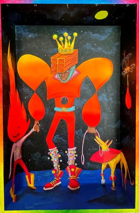 Neon nolte by Enivo, spray, acrylic, pastel on wood, 34x42x13cm, 2024