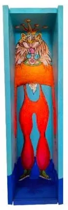 Small lion, aerosol, acrylic and pastel on wood, 35x10x10cm