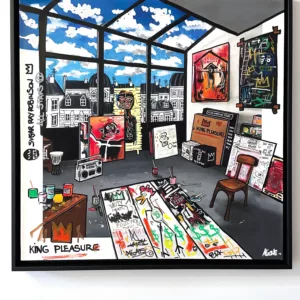 Basquiat, tirage jet d'encre pigmentaire rehausse à l'acrylique par Fred Alione, caisse américaine bois noir, 60x60cm (3)