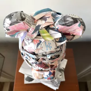 Manga Bear by Stéphane Gautier, folded manga pages in the shape of a teddy bear, 49x30x22cm, unique piece (8)