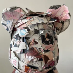 Manga Bear by Stéphane Gautier, folded manga pages in the shape of a teddy bear, 49x30x22cm, one-of-a-kind (9)