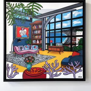 Matisse, tirage jet d'encre pigmentaire rehausse à l'acrylique par Fred Alione, caisse américaine bois noir, 60x60cm (1)