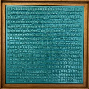 Bas relief abstrait Lagoon, Alexandre Geoffroy, 50x50cm, platre, bombe aerosol, vernis, vaisse americaine bois naturel teinte (1)