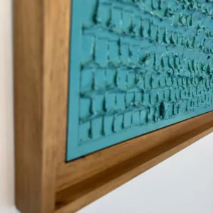 Bas relief abstrait Lagoon, Alexandre Geoffroy, 50x50cm, platre, bombe aerosol, vernis, vaisse americaine bois naturel teinte (4)